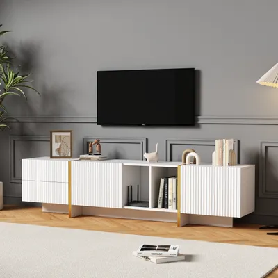 Produktbild von okwish Mattierter TV-Schrank mit mehreren Aufbewahrungsfunktionen für Fernseher bis zu 80 Zoll, TV-Schrank Wohnzimmer 190*35*45.5cm, Weiß