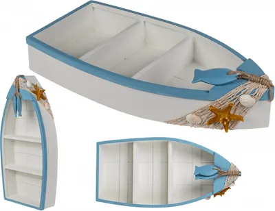 Produktbild von OOTB Holz-Boot mit maritimer Deko ca. 42 x 195 cm