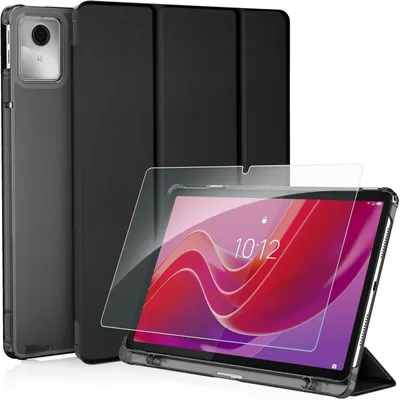 Image de Coque de protection pour Lenovo Tab M11 TB330 (2024), noire, en cuir PU, avec fonction support et support pour stylet S Pen