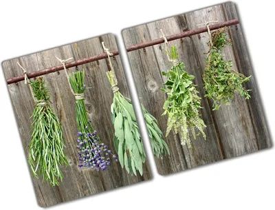 Produktbild von Tulup Glas Herdabdeckplatte - 2x40x52 cm - Glaskeramikkochfeld-Abdeckung Spritzschutz Glasabdeckplatte Kochplattenabdeckung und Schneidebrett - Zweiteilig - Essen & Getränke - Kräuter Schnur - Grün