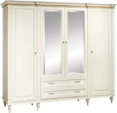 Produktbild von Casa Padrino Luxus Jugendstil Schlafzimmerschrank Cremefarben 238 x 64,7 x H. 210,6 cm - Massivholz Kleiderschrank mit 4 Türen und 2 Schubladen - Barock & Jugendstil Schlafzimmer Möbel