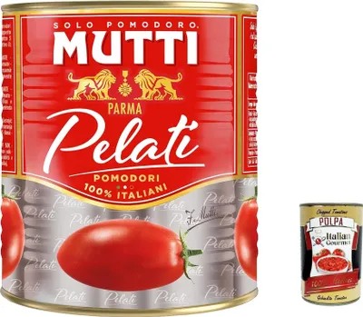 Produktbild von 24x Mutti Pomodori Pelati Geschälte Tomaten 100% italienische Tomaten 800g Dose Tomaten Sauce + Italian Gourmet polpa 400g