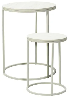 Produktbild von Beistelltische Set 2x Stuck Verona - weiss - D40 x H50 cm/D30 x H40 cm - Metall/holz