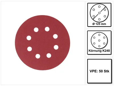 Produktbild von Makita P-43686 Schleifblatt Klett 8-Loch Ø 125 mm K240 (50 Stk.)