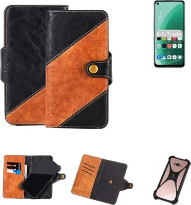 Produktbild von K-S-Trade Handyhülle Schutzhülle Bookstyle Case Wallet-Case kompatibel mit Oppo A55s 5G Handy Cover Bumper Klapphülle schwarz hellbraun 1x