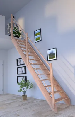 Produktbild von Holztreppe Rhodos in gerader Ausführung-Buche-Holz-Holz Design Geländer-links-ohne Setzstufen