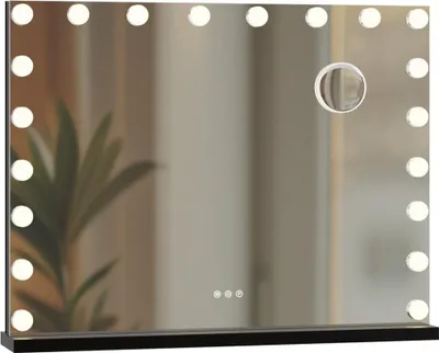 Imagen del producto de Espejo de pared iluminado – Espejo de maquillaje – LEDs regulables y puerto USB | Color: | Incluye: Bluetooth