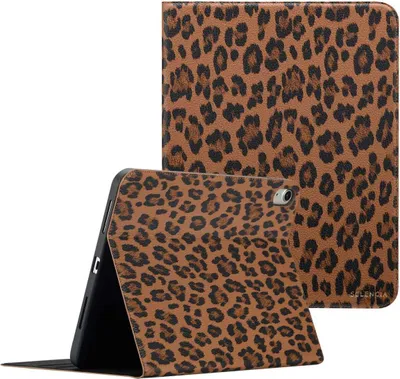 Productafbeelding van Selencia Sabi Bookcase met panterprint voor de Apple iPad 11 (2025) 11 inch A16 / iPad 10 (2022) 10.9 inch - Mocha Brown