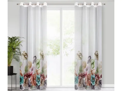 Obrázok produktu pre Dekoračná záclona s krúžkami - Nikola z ľahkej gázy v ekologickom štýle s kvetinami, 140 x 260 cm, ZA-431623