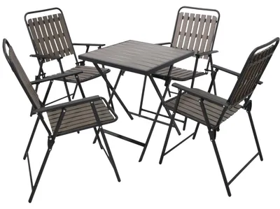Produktbild von Garnitur 5-teilig 184 x 91 x 184 cm Stahl Holzoptik Anthrazit Grau