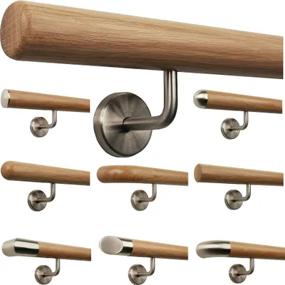 Produktbild von TIBU Eiche Holz Handlauf Geländer 0,3m - 5m, Länge 290 cm, Ende Radius gefräst und 4 gewinkelte Halter