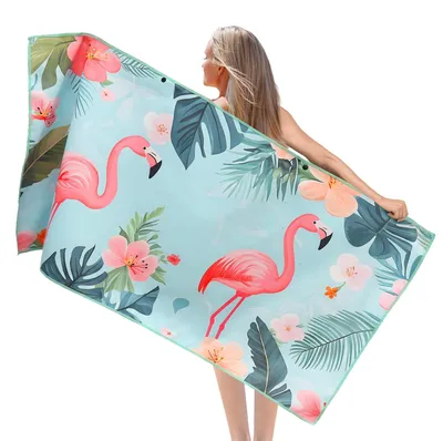 Imagen del producto de Toalla de playa con diseño de flamenco, 90 x 180 cm, ideal para usar en la playa