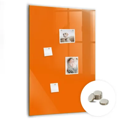 Obrázek produktu pro Magnetická Tabule na Zeď Skleněná - Memo Board Kleněnou Přední Stranou - 5 magnetů v balení - 70x100 cm - Barva oranžová