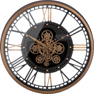 Immagine prodotto di Gilde Wanduhr, rund, Zahnrädermotiv, Glas, MDF, Metall, kupferfarben, schwarz, VE 1, L. 9,5 cm, D. 60 cm 53537