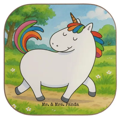 Produktbild von Mr. & Mrs. Panda Tischuntersetzer Einhorn Stolzieren Design - Weiß - Geschenk, Untersetzer für Gläser, Unicorn, Coaster, bieruntersetzer, gläseruntersetzer, Stolz, Reiter