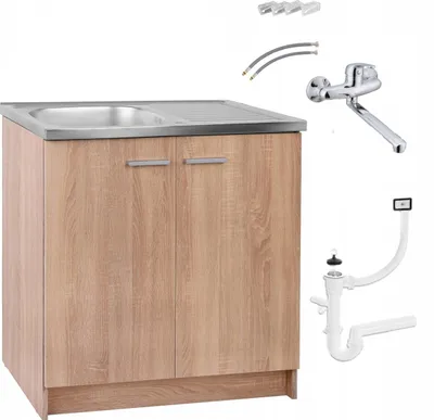 Produktbild von Stamar | Küchenschrank, mit Spüle, 80 cm, Eiche Sonoma, mit Armatur und Siphon