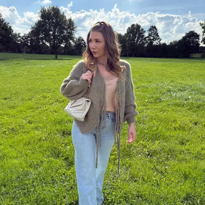 Produktbild von Damen Strickjacke Cardigan mit Schleifen „Sophia“ Khaki, Onesize (XS-XL), für Frauen Langarm Grobstrickjacke, Herbst Winter Strickmantel Frau