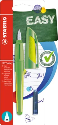 Produktbild von Schulfüller mit Standard-Feder M - STABILO EASYbuddy in limette/grün - Schreibfarbe blau (löschbar) - Einzelstift - inklusive Patrone