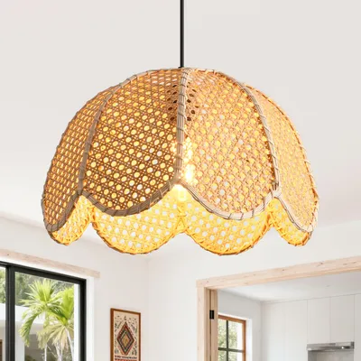 Image de Lampe suspendue Parrot Uncle en rotin et coques de rotin, mélange de matériaux naturels, E27, 40 cm de diamètre, style bohème-rustique (ampoule non fournie)
