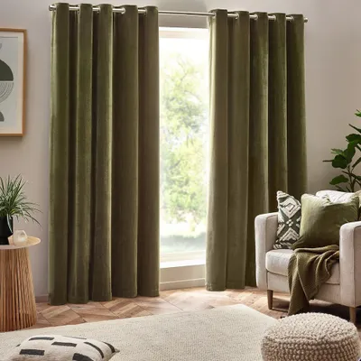 Produktbild von Yard - Ösenvorhänge, Chenille Samt RV3279 (229 cm x 183 cm) (Oliv)