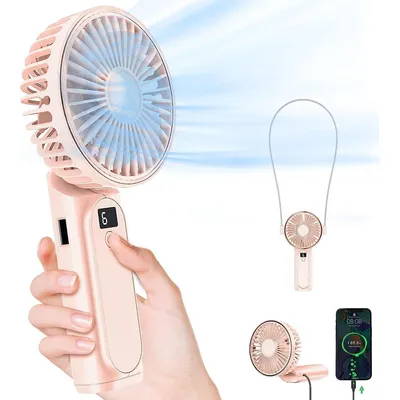 Produktbild von Tragbarer USB Handventilator mit 6 Stufen & Display, faltbar & umhängbar, Mini Tischventilator 5 m Reichweite