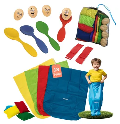 Produktbild von Partyspiele Set für Kinder - 4 actionreiche Bewegungsspiele für Kindergeburtstage, Gartenfeste & Outdoor-Spaß ab 3 Jahren, KI-generiertes Bild