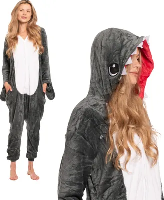 Produktbild von Nikcorp Jumpsuit Pyjama Damen Kinder Onesie Hai Grau S