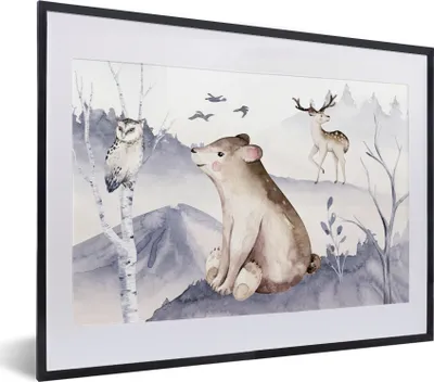 Produktbild von MuchoWow® Gerahmtes Poster Winter - Schnee - Tiere 40x30 cm - Poster mit Schwarzem Bilderrahmen Wandposter Rahmen Foto Bilder - Bilderrahmen - Poster im Rahmen