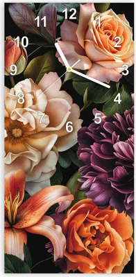 Produktbild von Wanduhr aus Glas mit Motiv Blumenpracht- 30 x 60 cm - inkl. Aufhängesystem