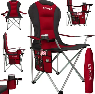Produktbild von 24MOVE® Campingstuhl Salvador faltbar Camping Klappstuhl gepolstert inkl. Tragetasche, bis 150kg belastbar, rot