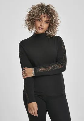 Zdjęcie produktu dla Urban Classics Ladies - Koronkowa bluzka z długim rękawem czarna - XL