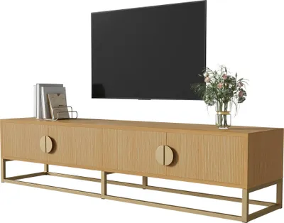 Immagine prodotto di Fortuna Lai Mobile TV 180 cm con venature del legno – mobile da sala da pranzo moderno, 4 ante, maniglie semicircolari