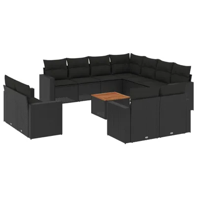 Produktbild von 12-tlg. Garten-Sofagarnitur mit Kissen Schwarz Poly Rattan