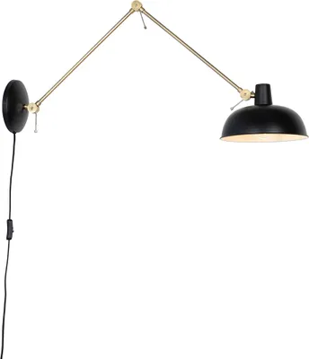 A black and bronze adjustable wall lamp with a cord and plug.