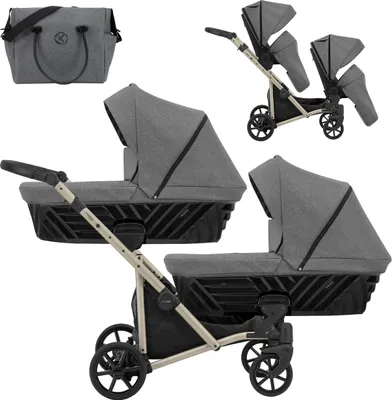 Obrázok produktu pre Kočík IVENTO DUO 2 v 1 kompletná súprava súrodenecký kočík pre dvojičky dvojitý kočík (Graphite, farba rámu: champagne)