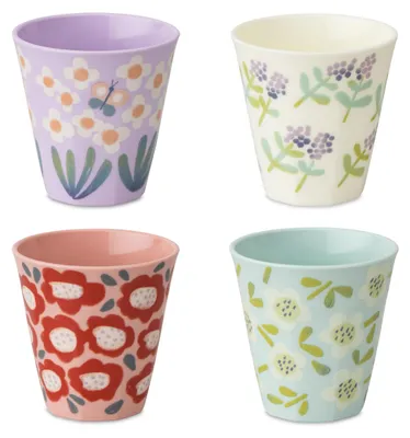 Becher 300 ml 4er-Set, Blumenmotive, bruchfest, stapelbar, spülmaschinengeeignet