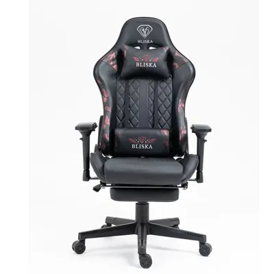 Produktbild von Gaming Stuhl mit Fußstütze und ergonomsichen 4D-Armlehnen gaming chair in ergonomischer Sportsitz Optik Gamer Stuhl mit verstellbaren Rückenstützkissen Bürostuhl,Farbe:Schwarz/Military -Rosa