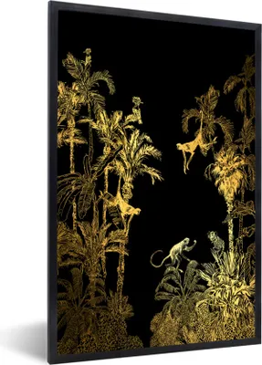 Produktbild von MuchoWow® Gerahmtes Poster Dschungel - Affe - Gold 20x30 cm - Poster mit Schwarzem Bilderrahmen Wandposter Rahmen Foto Bilder - Drucken - Bilder Poster im Rahmen