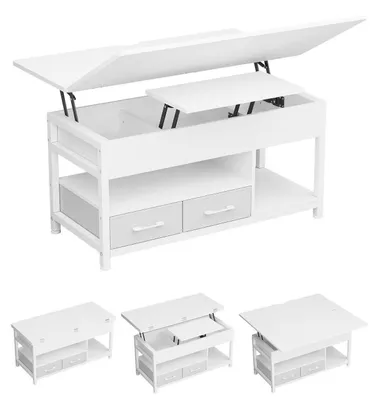 Obrázek produktu pro Konferenční stolek, výškově nastavitelný, 3 v 1, bílý, materiál: MDF, kov, rozměry: 100 x 100 x 67 cm