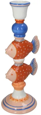 Obrázek produktu pro Dekorativní svícen "Vissen" z keramiky, vícebarevný, rozměry 10,4 x 9,3 x 26,5 cm