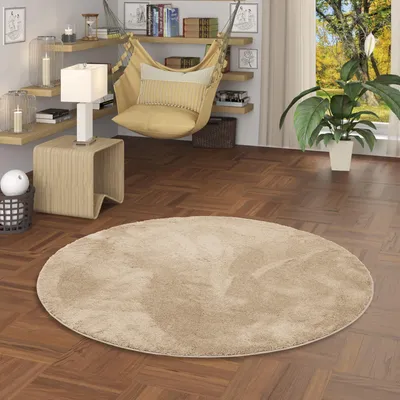Produktbild von Luxus Super Soft Hochflor Teppich Silky Beige Rund, Größe:200 cm Rund