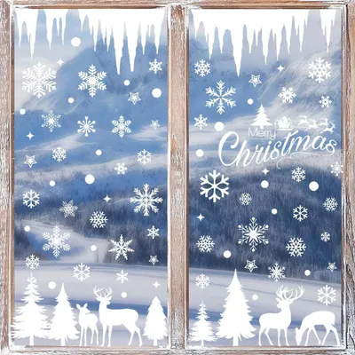 Produktbild von Fensterbilder Weihnachten 214 Stück | Statische Fensteraufkleber Schneeflocken, Wiederverwendbare Winterdeko