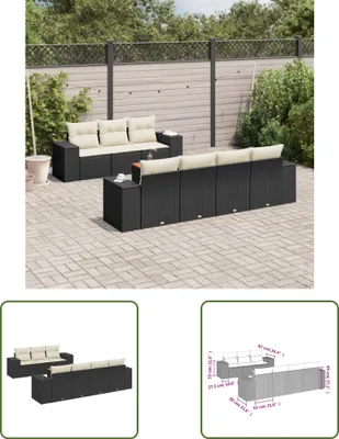 Produktbild von The Living Store 8-tlg. Garten-Sofagarnitur mit Kissen Schwarz Poly Rattan