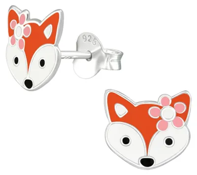 Produktbild von Kinder-Ohrringe: 925 Silber Ohrstecker für Mädchen und Jungen Fuchs | 9 mm x 9 mm