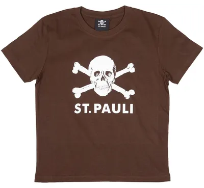 Produktbild von FC St. Pauli Kinder T-Shirt Totenkopf, Original Fanartikel, Braunes Kids T-Shirt mit Totenkopf-Aufdruck, 100% Baumwolle