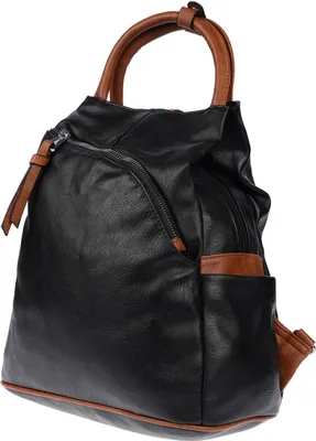 Produktbild von Großer Damen Rucksack Tasche Citybag Leder Optik Bodybag Schultertasche Shopper Schwarz-Braun