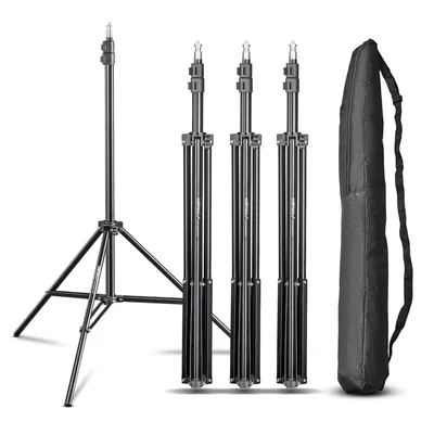 Produktbild von Walimex pro WT-803 Lampenstativ 4er-Set höhenverstellbar bis 208 cm, Lichtstativ aus Aluminium mit Tasche + Adapter, Studiostativ max. Traglast 3,5 kg, Blitzstativ für Studio und Mobil