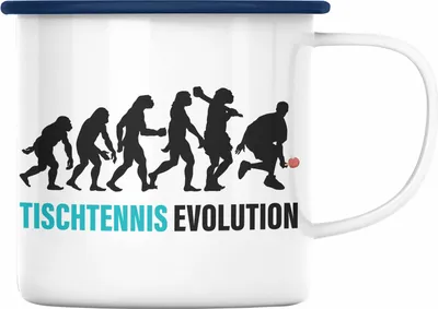 Produktbild von Trendation - Tischtennis Evolution Emaille Tasse Geschenk Tischtennisspieler Geschenkidee Lustig für Männer Tischtennis Zubehör (Blau)