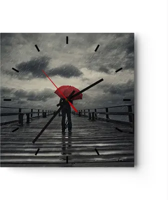 Produktbild von Wanduhr - Quadrat - Glasuhr - Meer Brücke Sturm - 30x30cm - Schleichendes Uhrwerk - Lautlos - zum Aufhängen bereit - Dekoration Modern - Wanddekoration aus Glas - C3AC30x30-3684