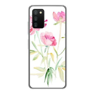 Produktbild von MuchoWow® Handyhülle Schutzhülle Hülle für Samsung Galaxy A03s Blumen - Aquarell - Rosa Silikon Softcase Handy Hülle - Schutz
